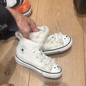 Converse Cream Fuzzy High-Tops with Cute Face